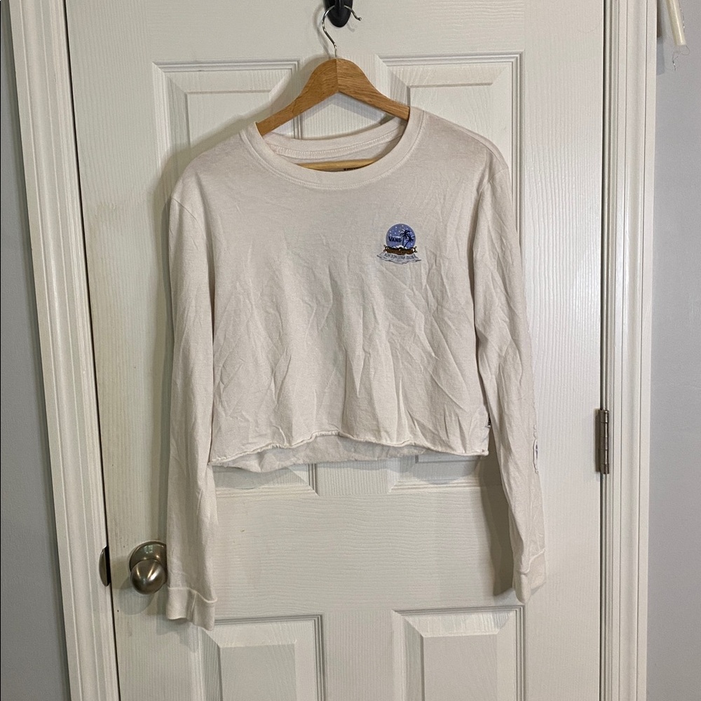 Vans/Ron Jon Women's Long Sleeve Christmas Holiday White Crop Top Size M *AS IS*